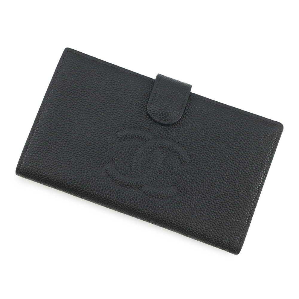 CHANEL Black Caviar Leather Logo Wallet
